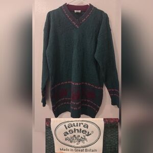 Laura Ashley Green and Burgundy Wool Sweater Christmas Sweater